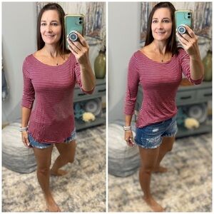 ❤️‍🔥Striped 3/4 Sleeve Rugby Scoop Red Gray 0218